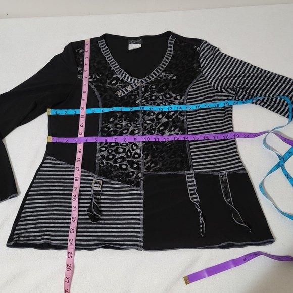 modes Crystal fashions patchwork leopard stripe black grey top - Picture 5 of 10